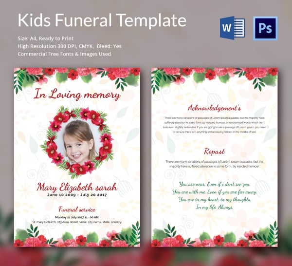 order service funeral template for kids