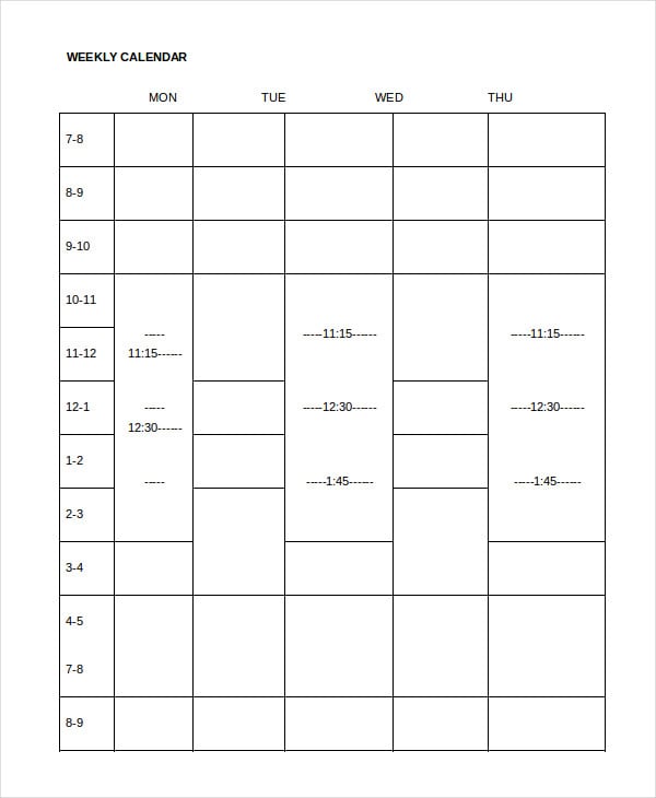 Weekly Calendar Template 12 Word Excel Pdf Documents Download Free Premium Templates