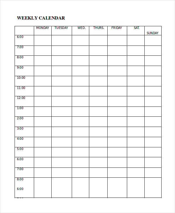 Weekly Calendar Template 12  Word Excel PDF Documents Download