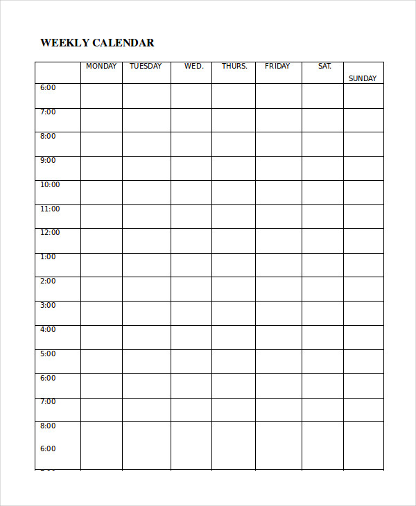 Weekly Calendar Template 12 Word Excel PDF Documents Download