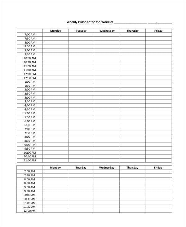 weekly hour planning calendar template