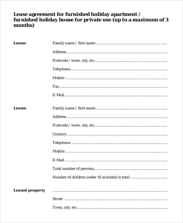 apartment rental lease agreement