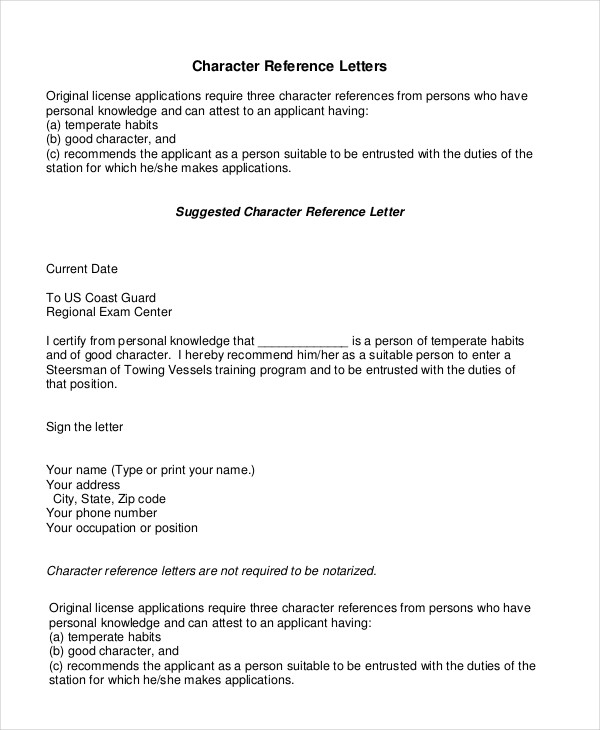 Free Character Reference Letter - 9+ Word, PDF Documents Download
