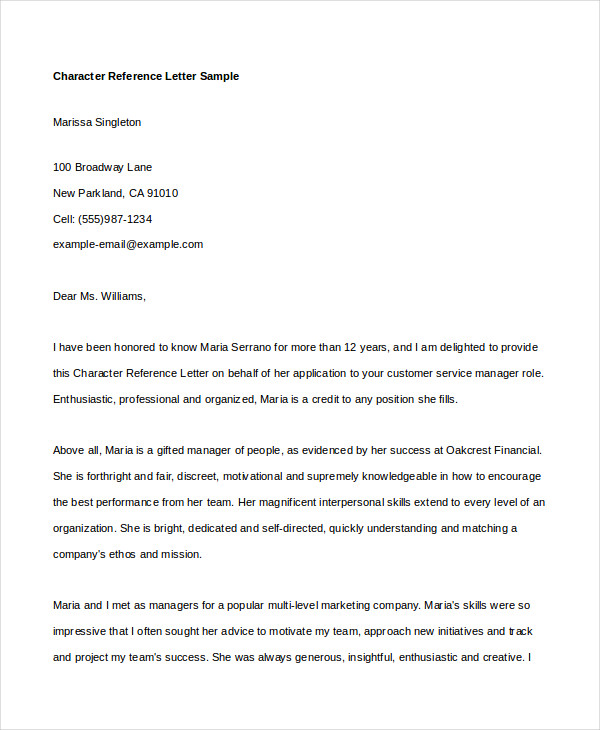Free Character Reference Letter - 9+ Word, PDF Documents Download