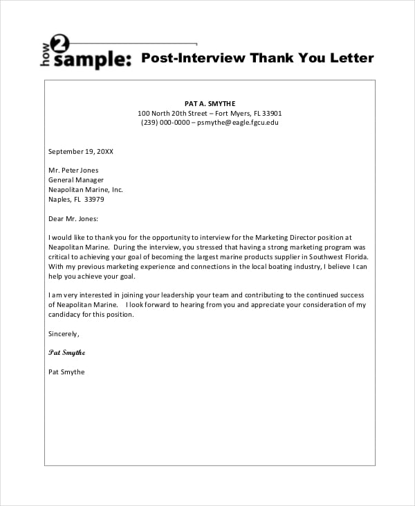 Thank You Letter For Interview Example Letter
