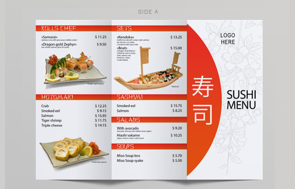 tri fold sushi menu template