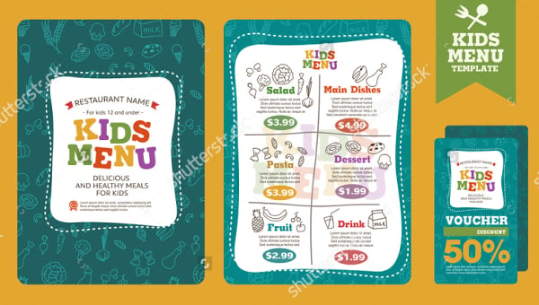 cute colorful kids meal menu