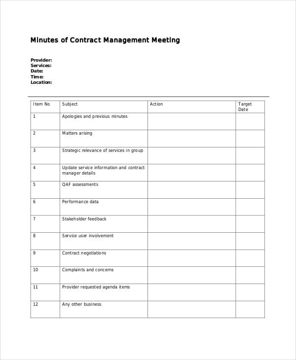 contract management meeting agenda template