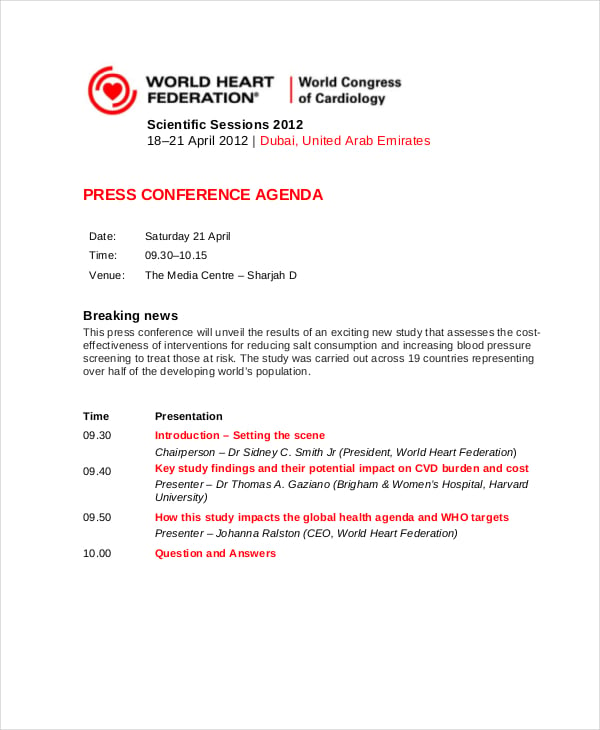 press conference agenda template