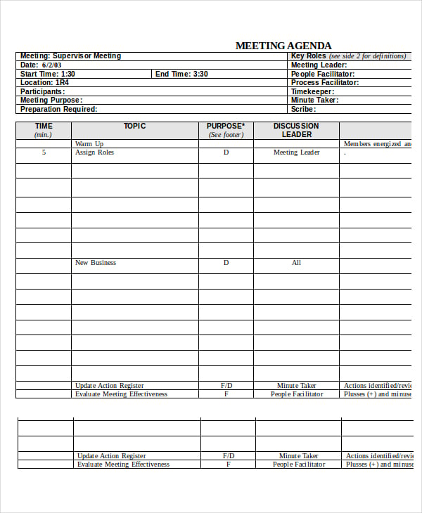 sample meeting agenda form template