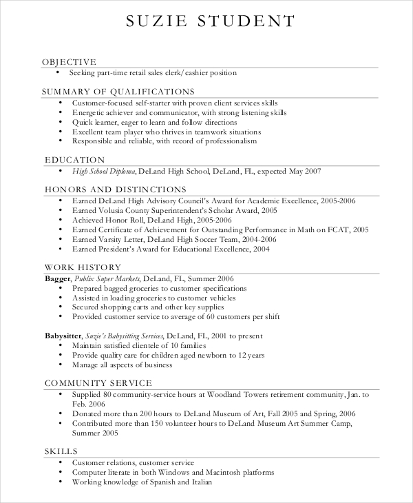 high school diploma student resume