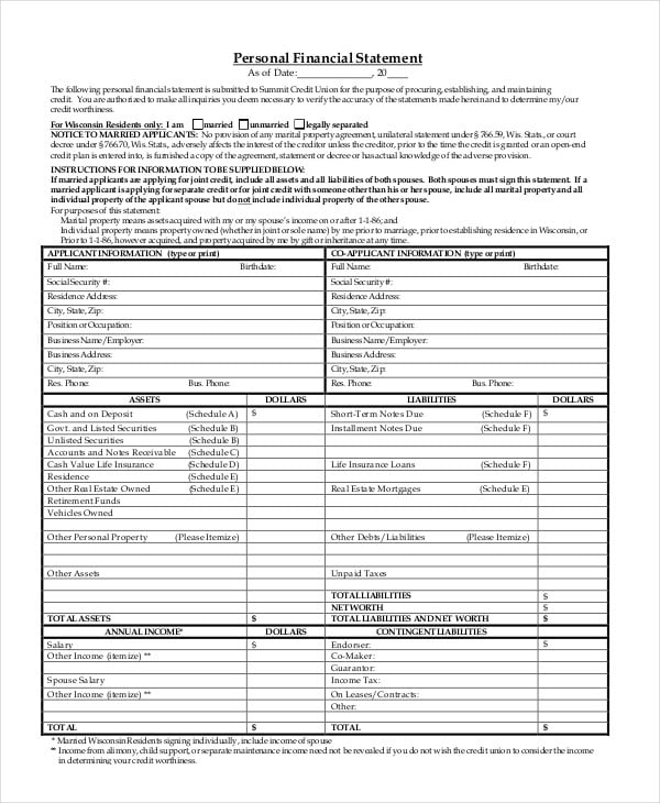 Personal Financial Statement - 9+ Free Excel, PDF Documents Download