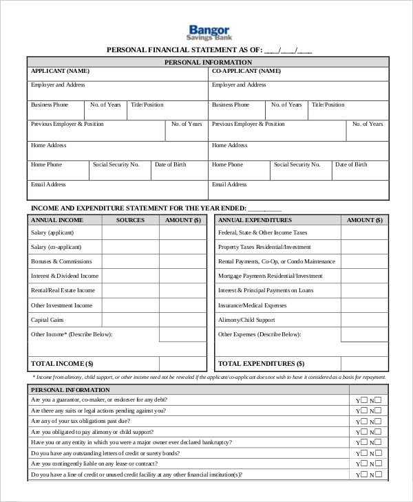 Personal Financial Statement - 9+ Free Excel, PDF Documents Download