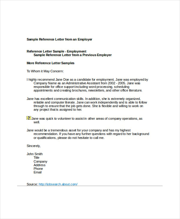 employment recommendation letter format
