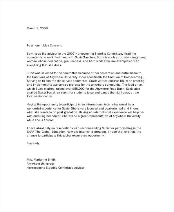 Education Reference Letter Sample