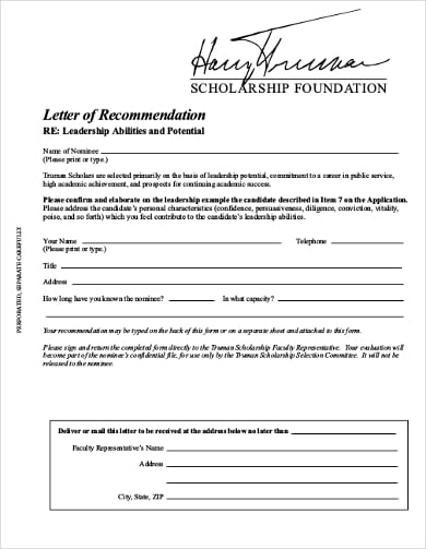 sample letter of recommendation for scholarship application