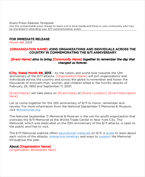 event press release template