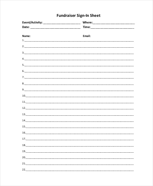 fundraiser sign in sheet template