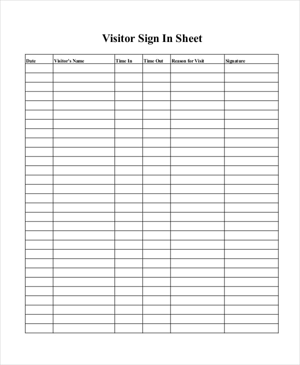 visitors sign in sheet