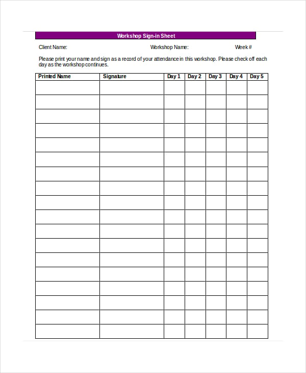 Sign In Sheet 30 Free Word Excel Pdf Documents Download Free Premium Templates