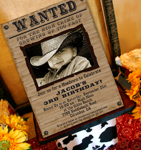 cowboy birthday invitation wanted poster