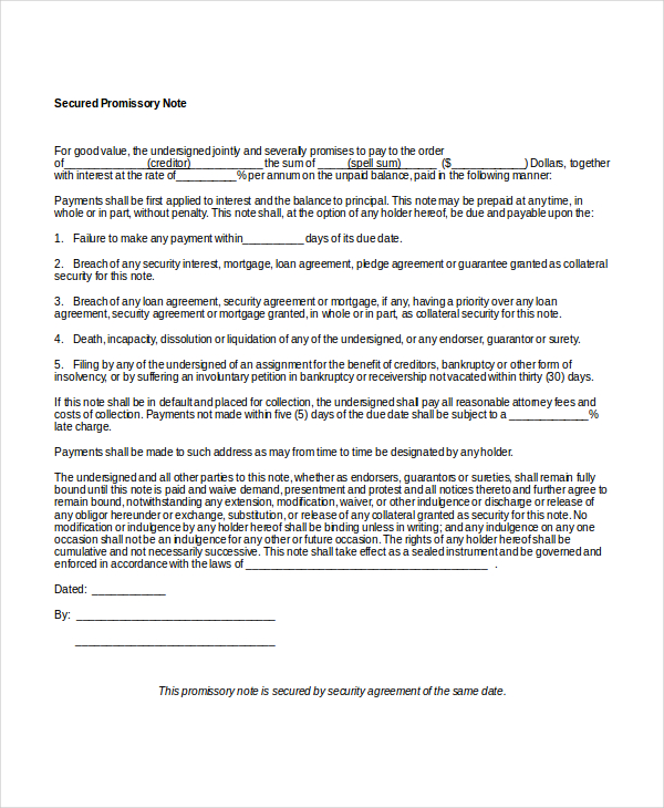 simple secured promissory note template