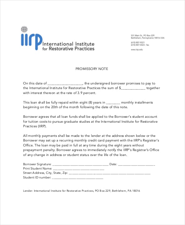 iirp promissory note template