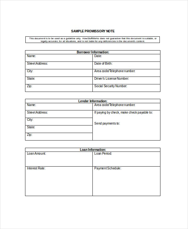sample promissory note template