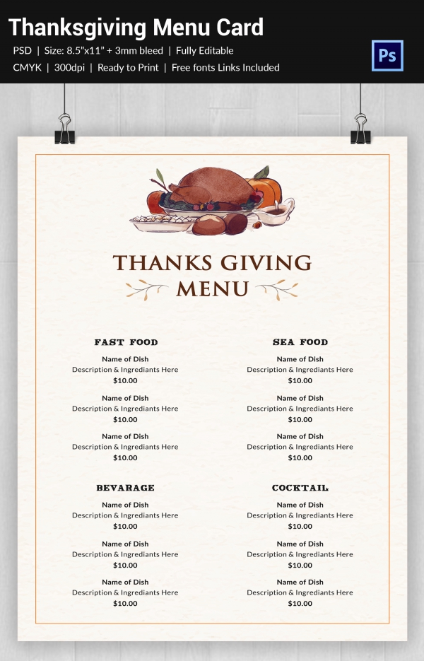 20+ Thanksgiving Menu Templates Free Sample, Example Format Download!