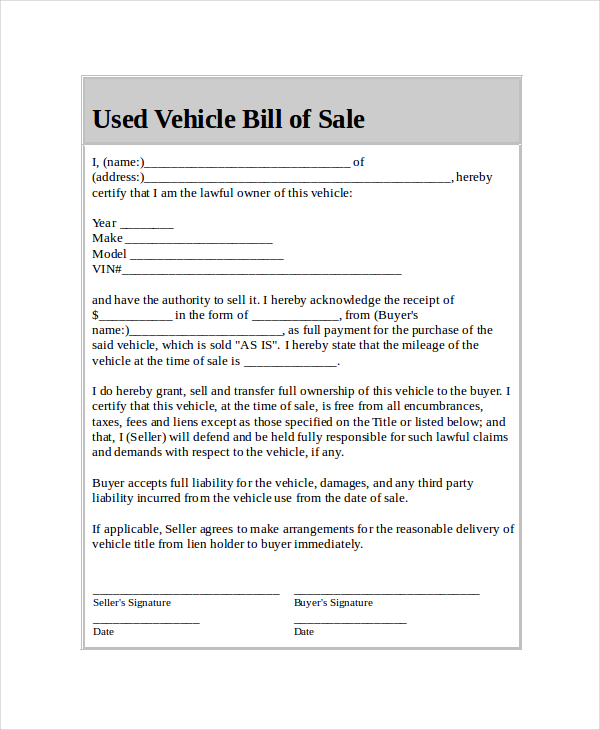 Car Bill Of Sale 5 Free Word PDF Documents Download