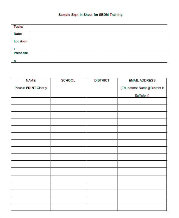 sample sign in sheet template word