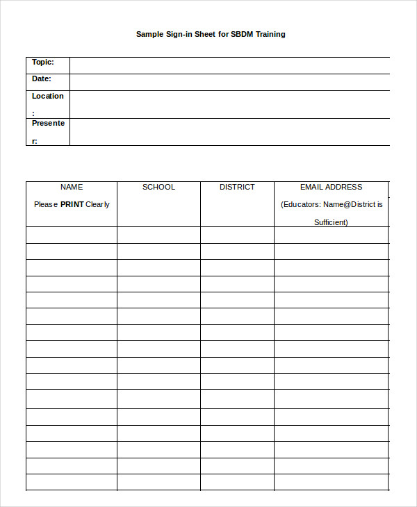 sample sign in sheet template word