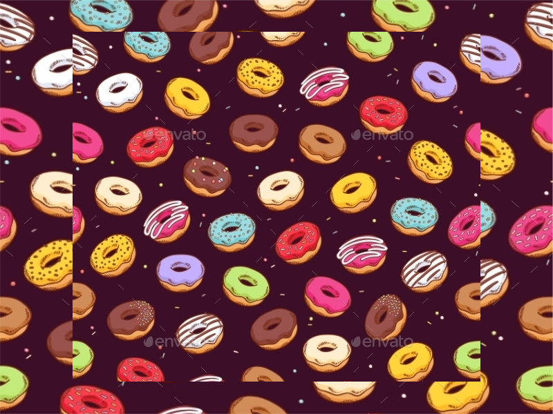doodle sketch colorful donuts seamless pattern