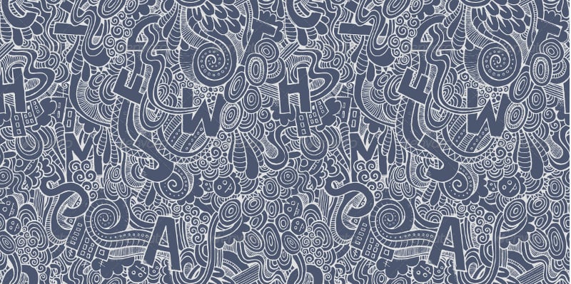 3 abstract doodles letters seamless pattern
