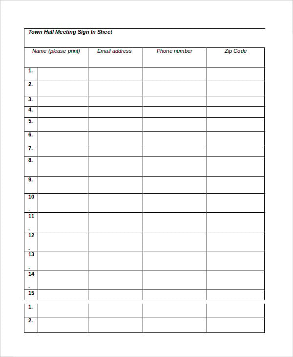 town hall meeting sign in sheet