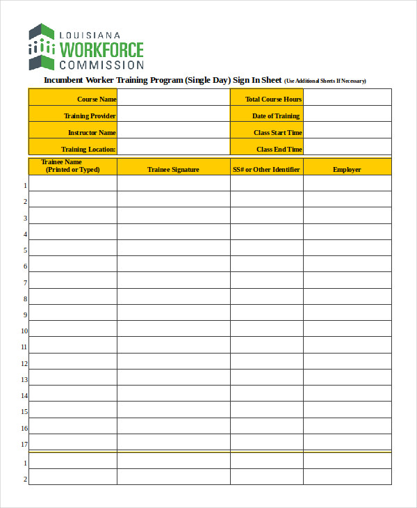 Sign In Sheet Template - 12+ Free Wrd, Excel, PDF Documents Download