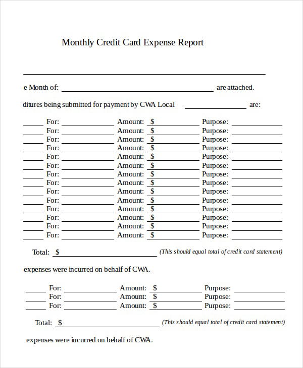 credit card expense report template