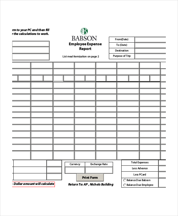 simple employee expense report template