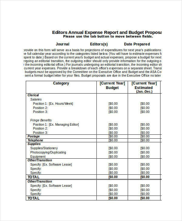 simple editors annual expense report