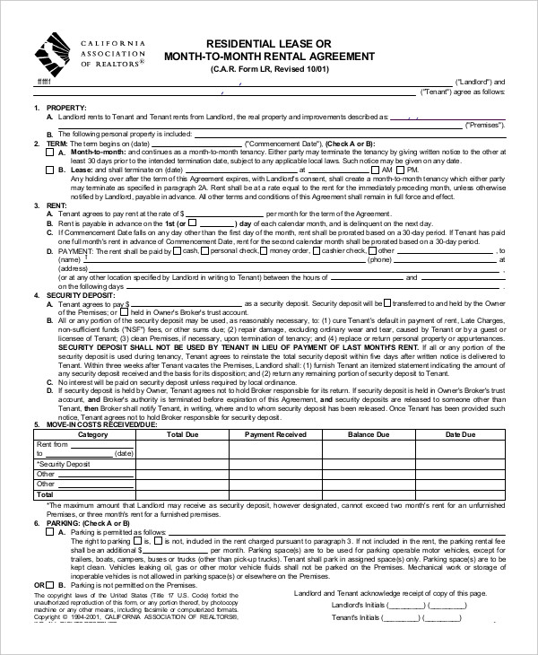 18 printable residential lease agreements word pdf