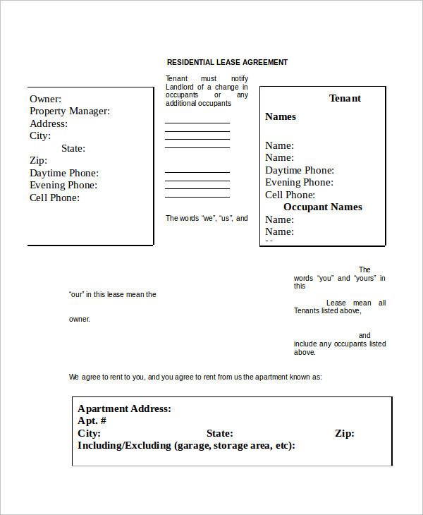 18 printable residential lease agreements word pdf free premium