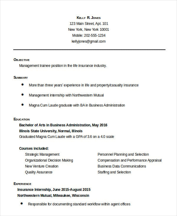 business administration resume template