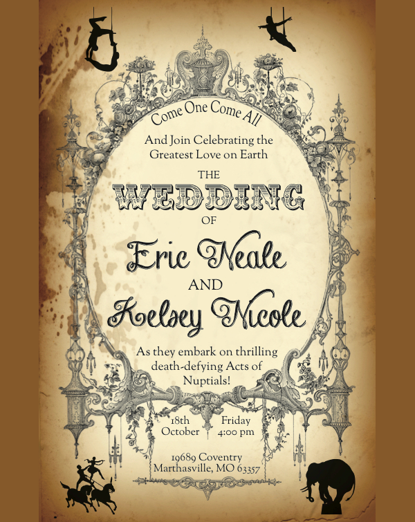 circus style wedding invitation