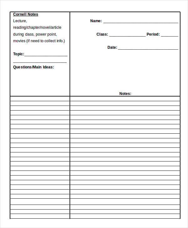 Cornell Notes Template Word Document