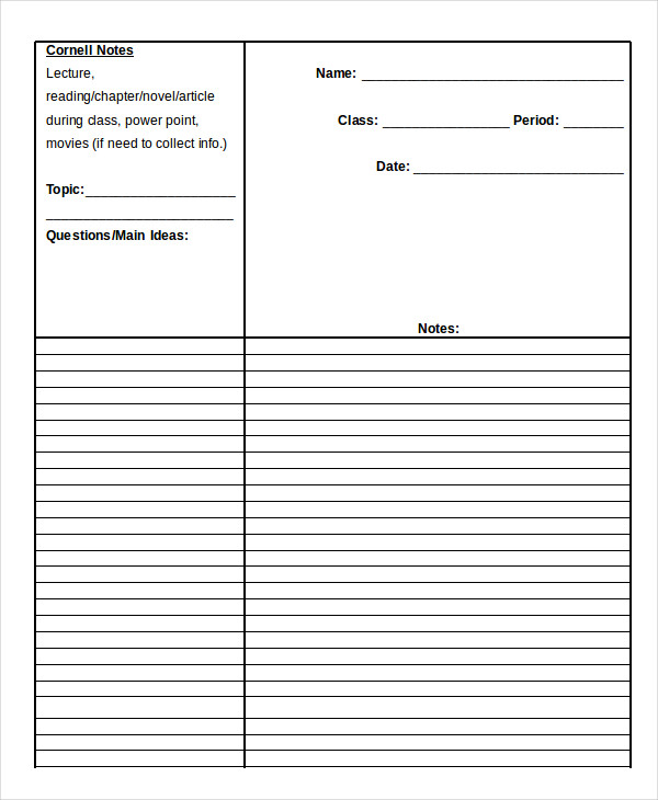 cornell notes template