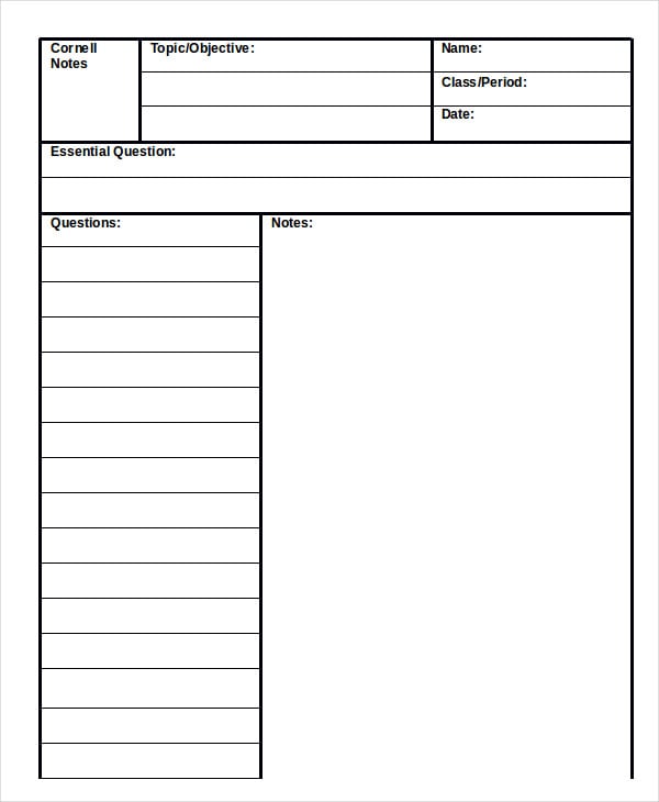 13+ Free Cornell Notes Templates in Word Google Docs Apple Pages PDF