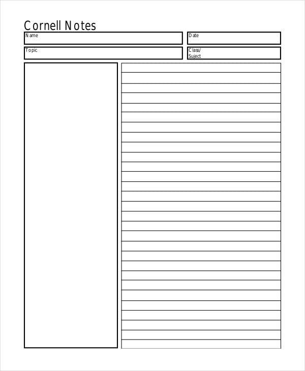 Word Note Taking Template