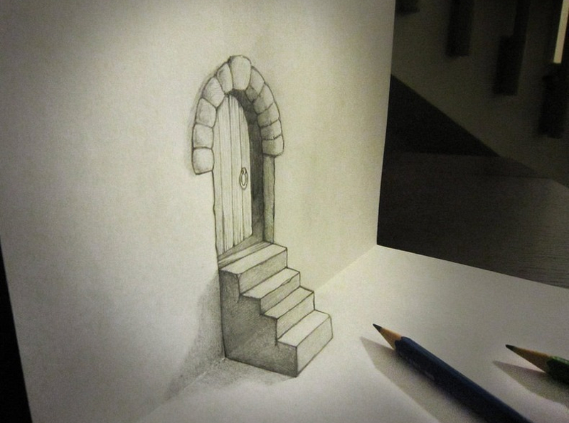 vintage door shown in pencil art