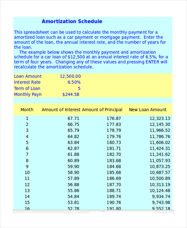 Amortization Schedule Template - 7+ Free Excel Documents Download