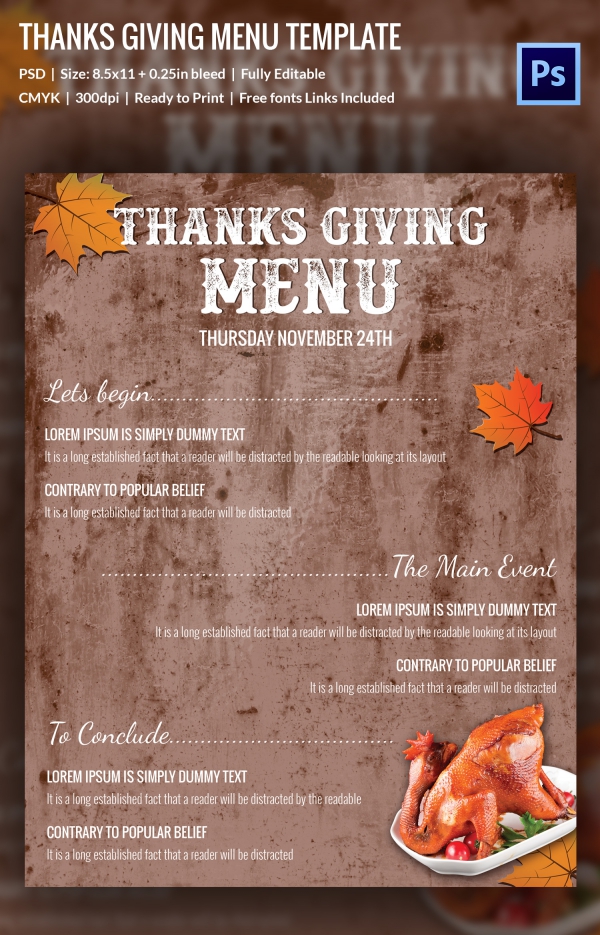 20+ Thanksgiving Menu Templates Free Sample, Example Format Download!